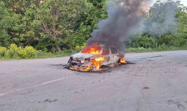 Erzincan'da otomobil alev alev yandı